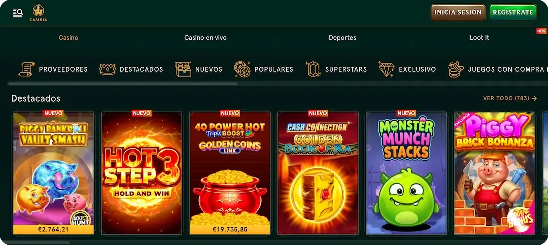 juegos del casino casinia